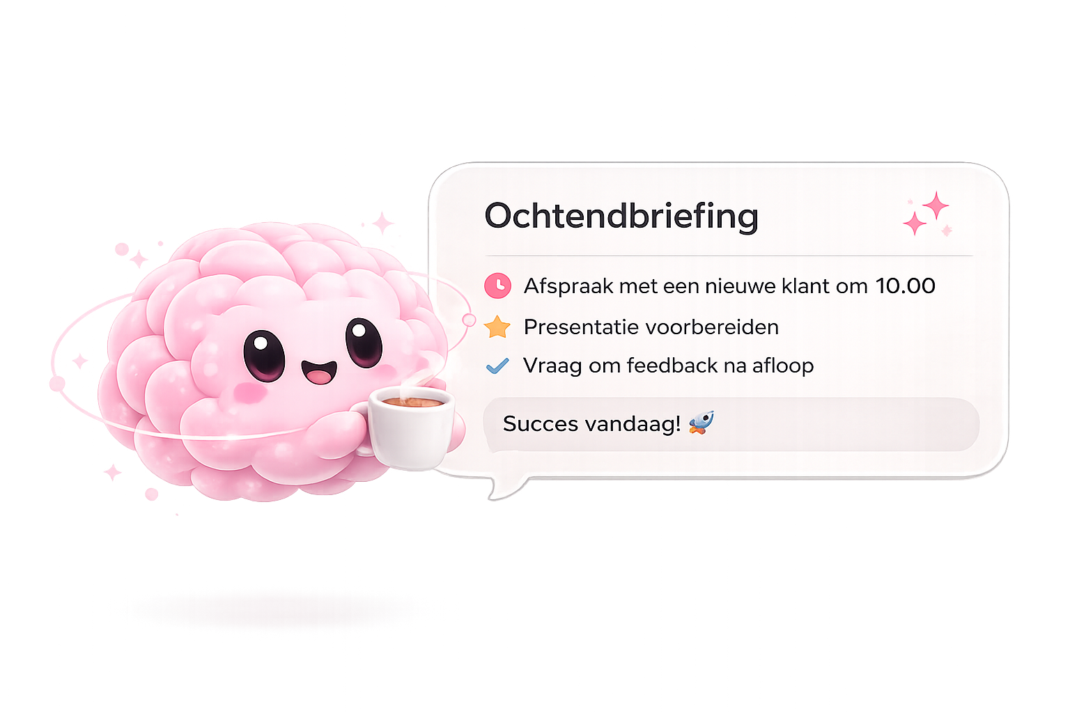 Remiyo toont een ochtendbriefing met afspraken en prioriteiten